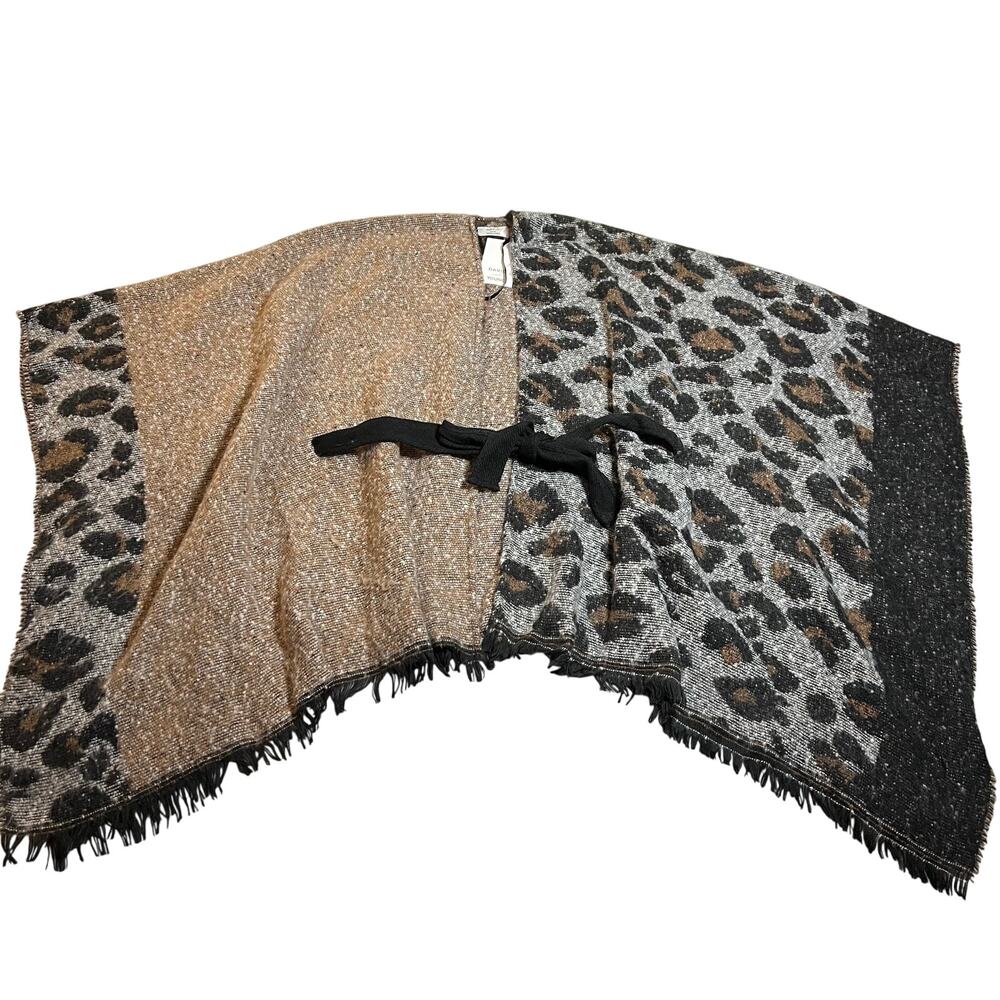 NEW David and Young Leopard Print Shawl Wrap Ruana Size O/S Boho Lagenlook